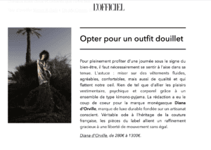 Diana d'Orville sustainable luxury brand in l'Officiel Paris