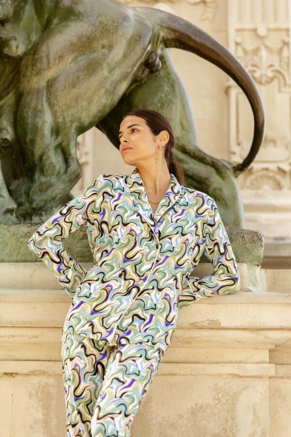 Clara Muniz in Diana d'Orville printed luxury suit