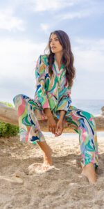 Diana d'Orville silk luxury suit large botanical multicolor prints