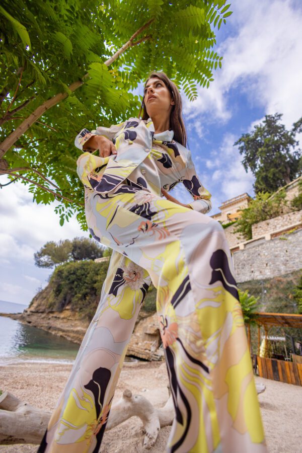 Diana d'Orville silk luxury suit large botanical multicolor prints