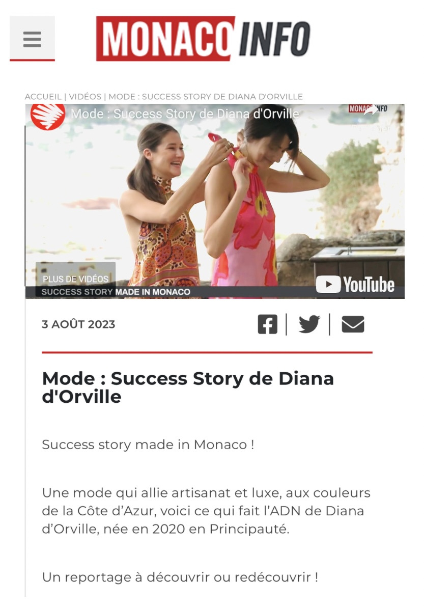 Monaco Info reportage mode haute-couture Audrey Tasiaux Diana d'Orville