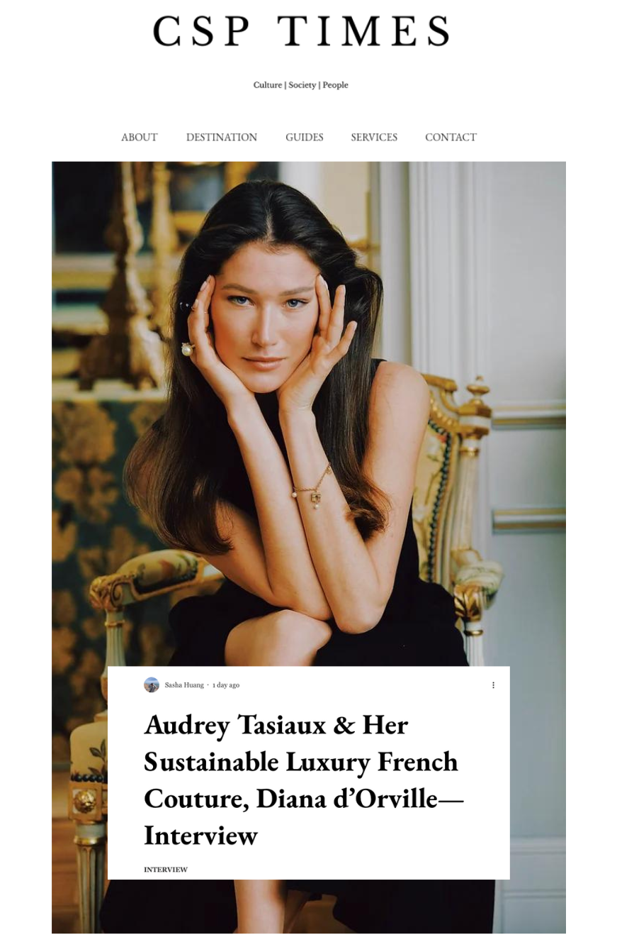 Audrey Tasiaux founder of French luxury Couture brand interview for CSP Times luxury lifestyle magazine