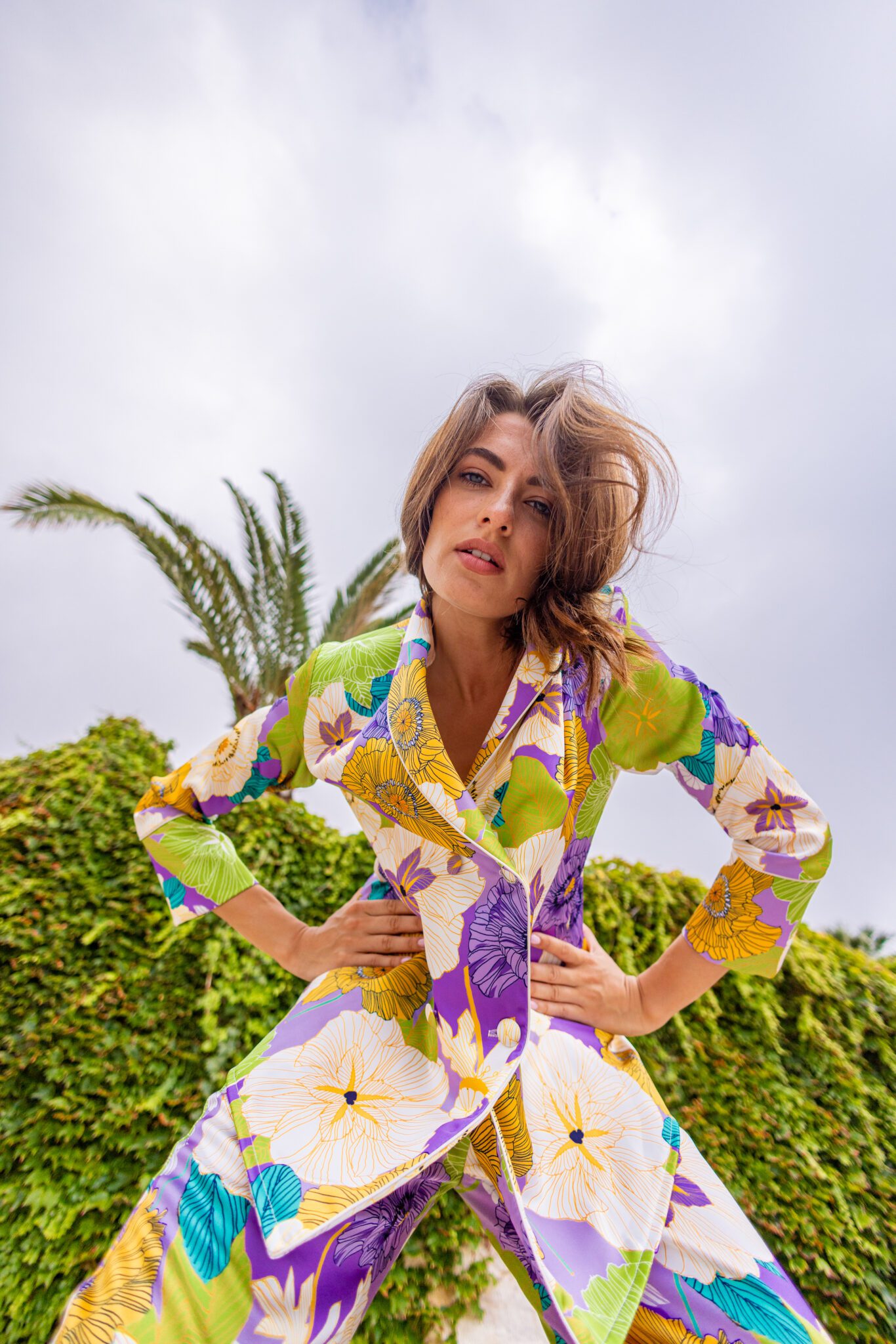 Diana d'Orville silk luxury suit large botanical multicolor prints